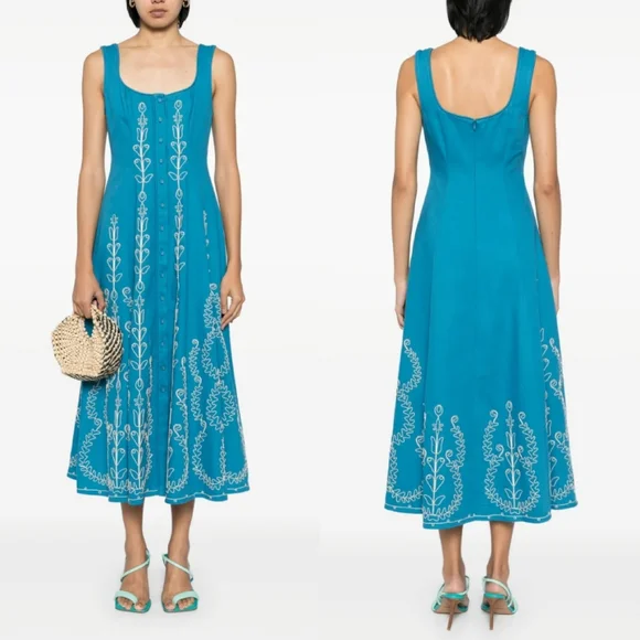 NWT Alemais Donovan Corded Midi Maxi Dress Saphire Blue White 8 Dresses